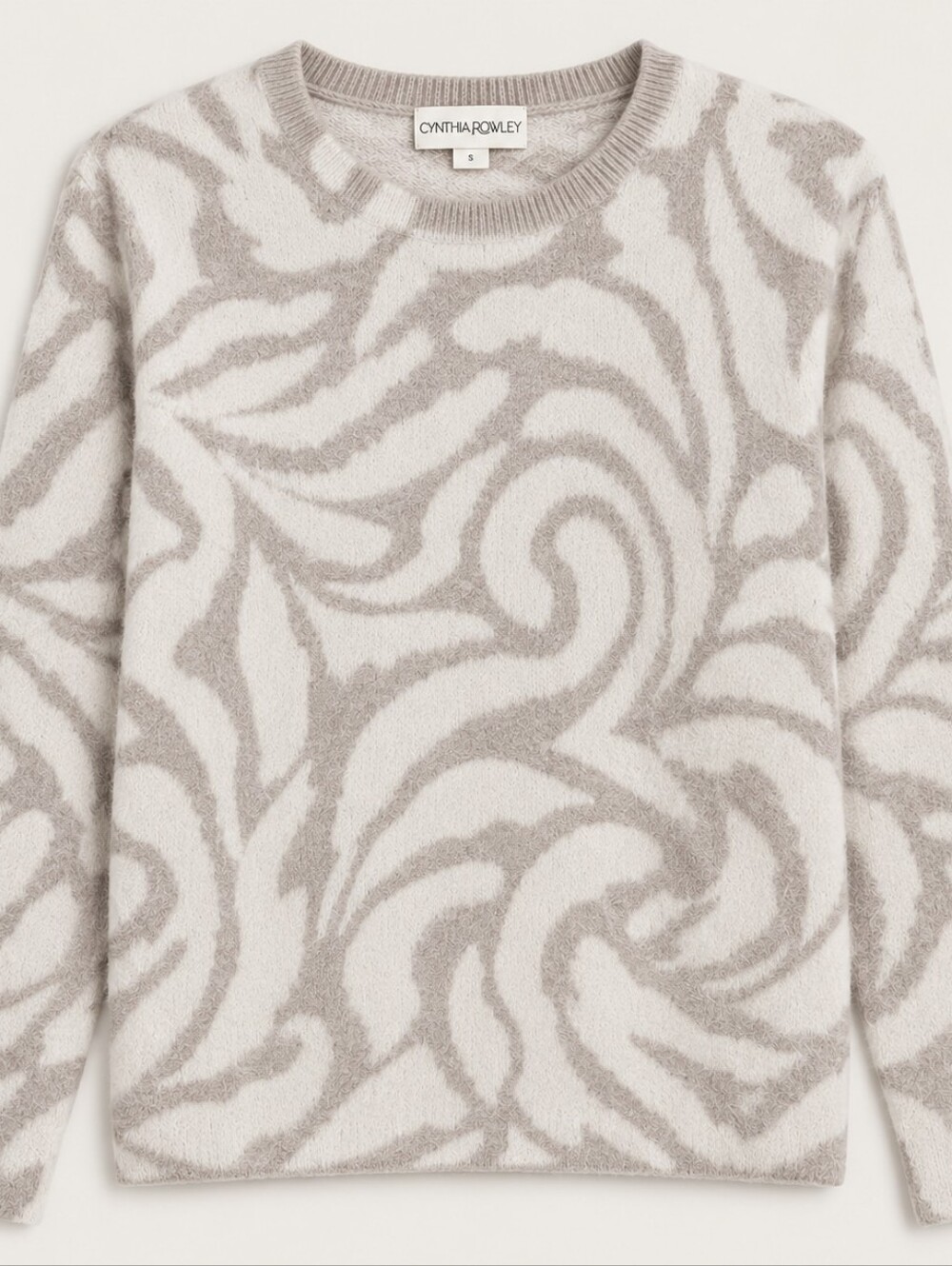 Cynthia Rowley Cream and Taupe Swirl Crewneck Sweater